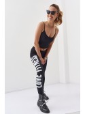 Sports leggings with white print, black 9726 - Online store - Boutique